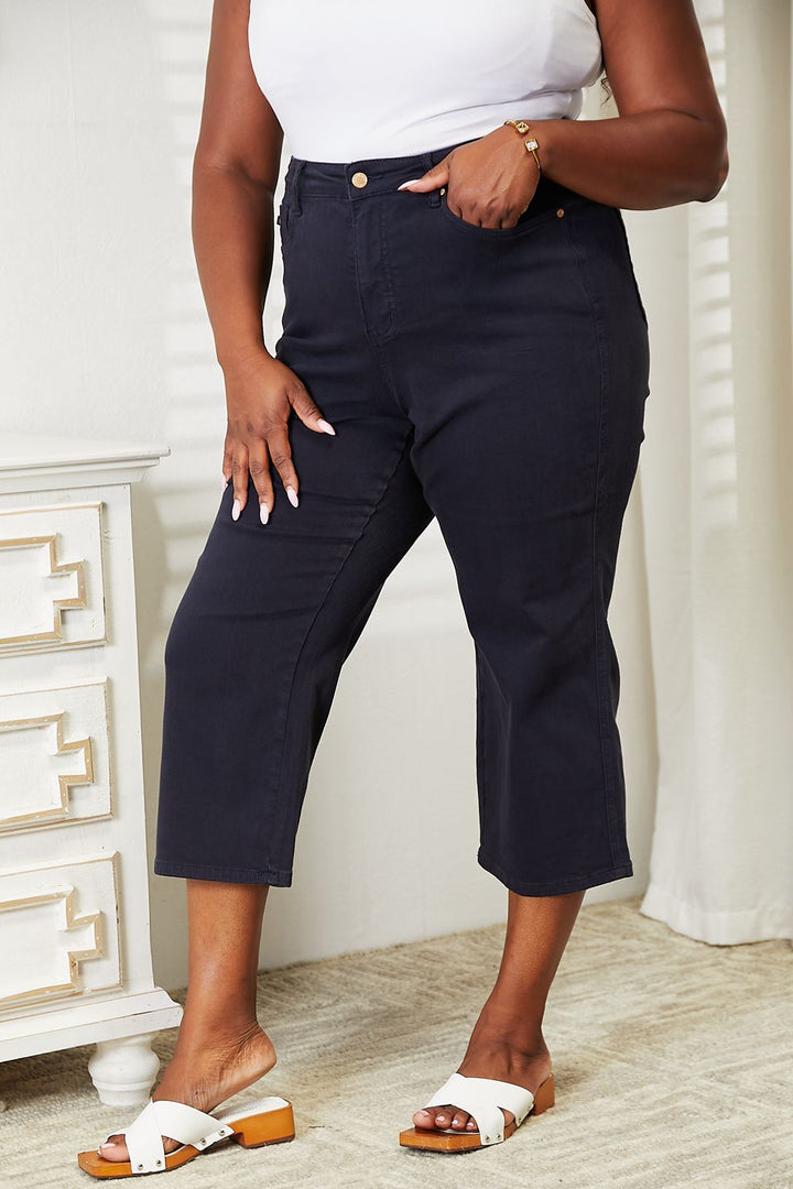 Judy Blue High Waist Tummy Control Garment Dye Wide Cropped Jeans Pants RYSE Clothing Co.   